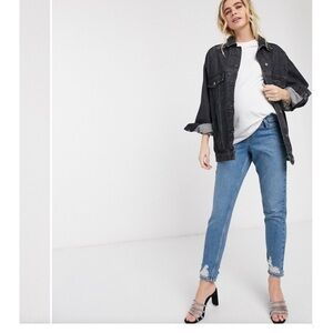 Topshop NWT Maternity Mom Distressed Ripped Hem Over Bump Jeans Blue Size 32